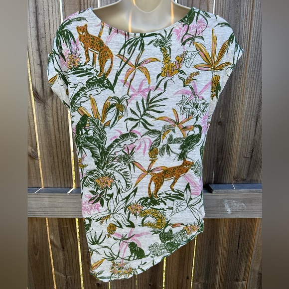 Rachel Zoe 100% Linen Tropical Print Top - Size Small - Picture 4 of 5